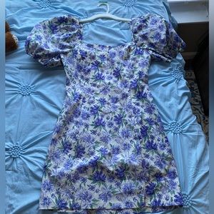Lush dress, size medium, cream with purple flowers and green leaves.